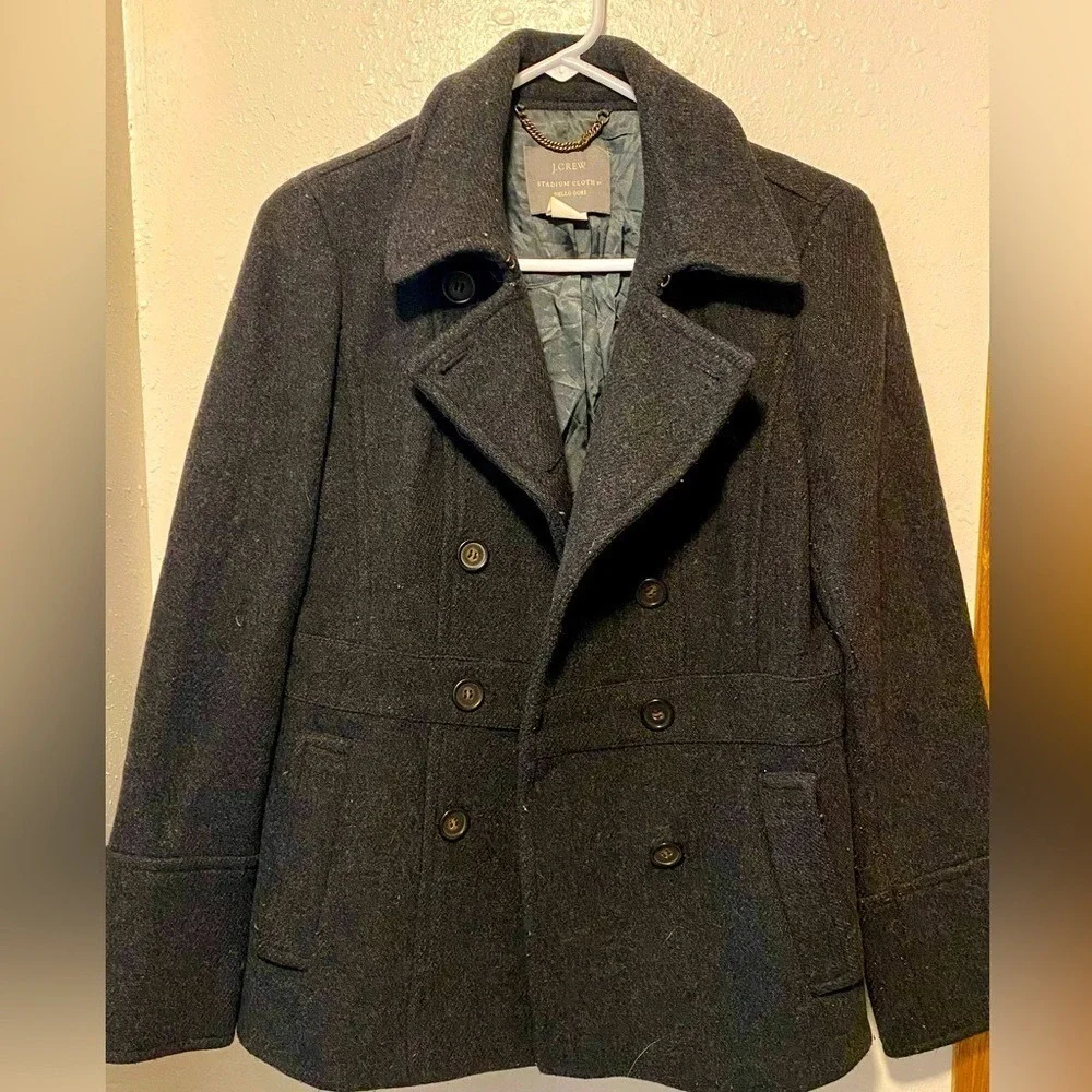 J. Crew Stadium Cloth by Nello Gori Black/Gray Peacoat - Picture 2 of 8
